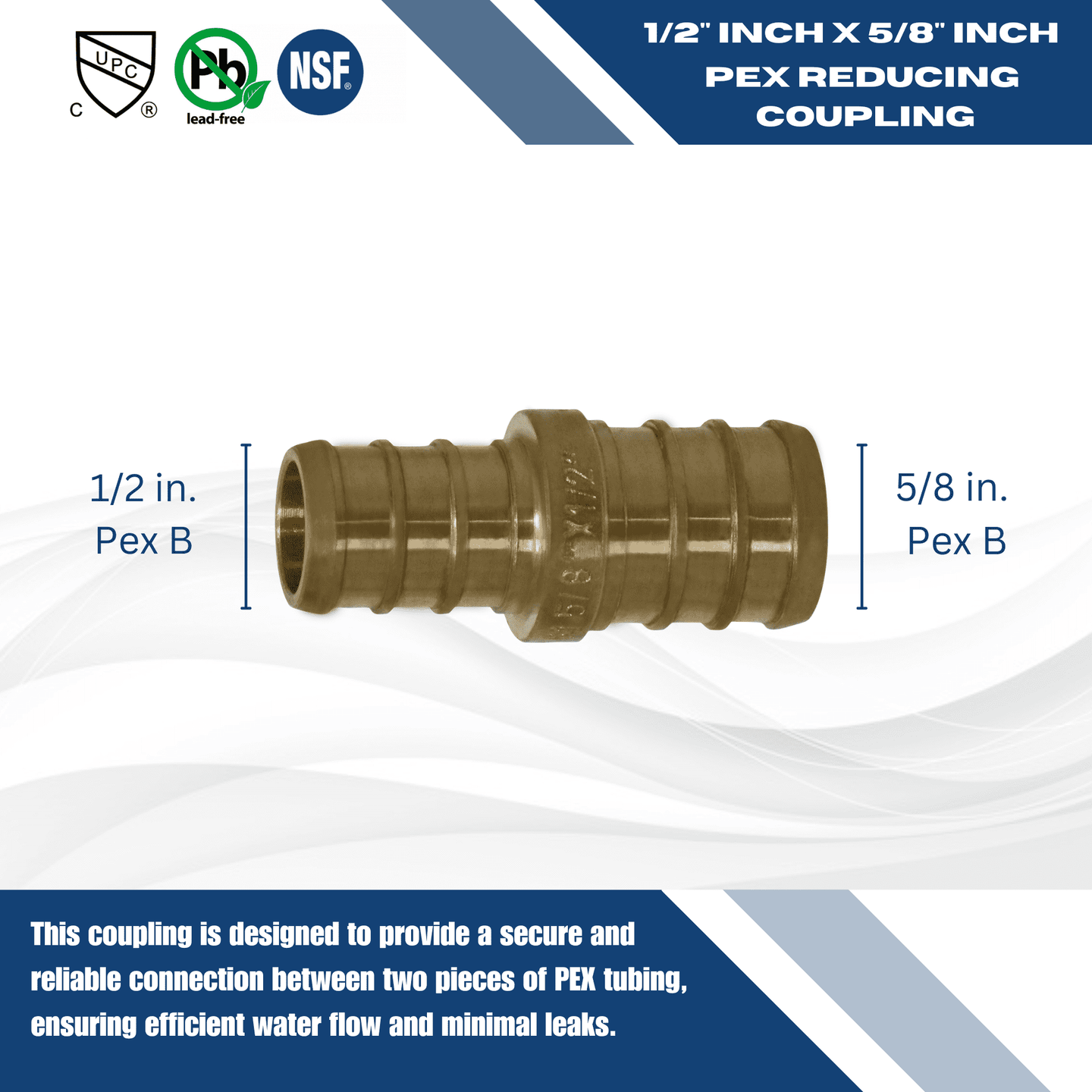 1/2 Inch x 5/8 Inch PEX-B Barb Crimp Reducing Coupling