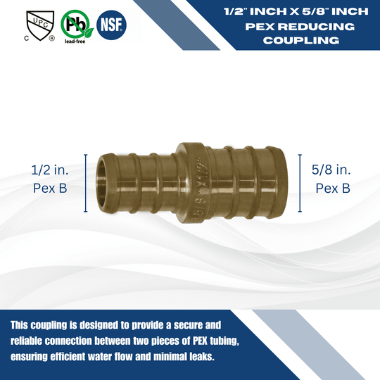 1/2 Inch x 5/8 Inch PEX-B Barb Crimp Reducing Coupling