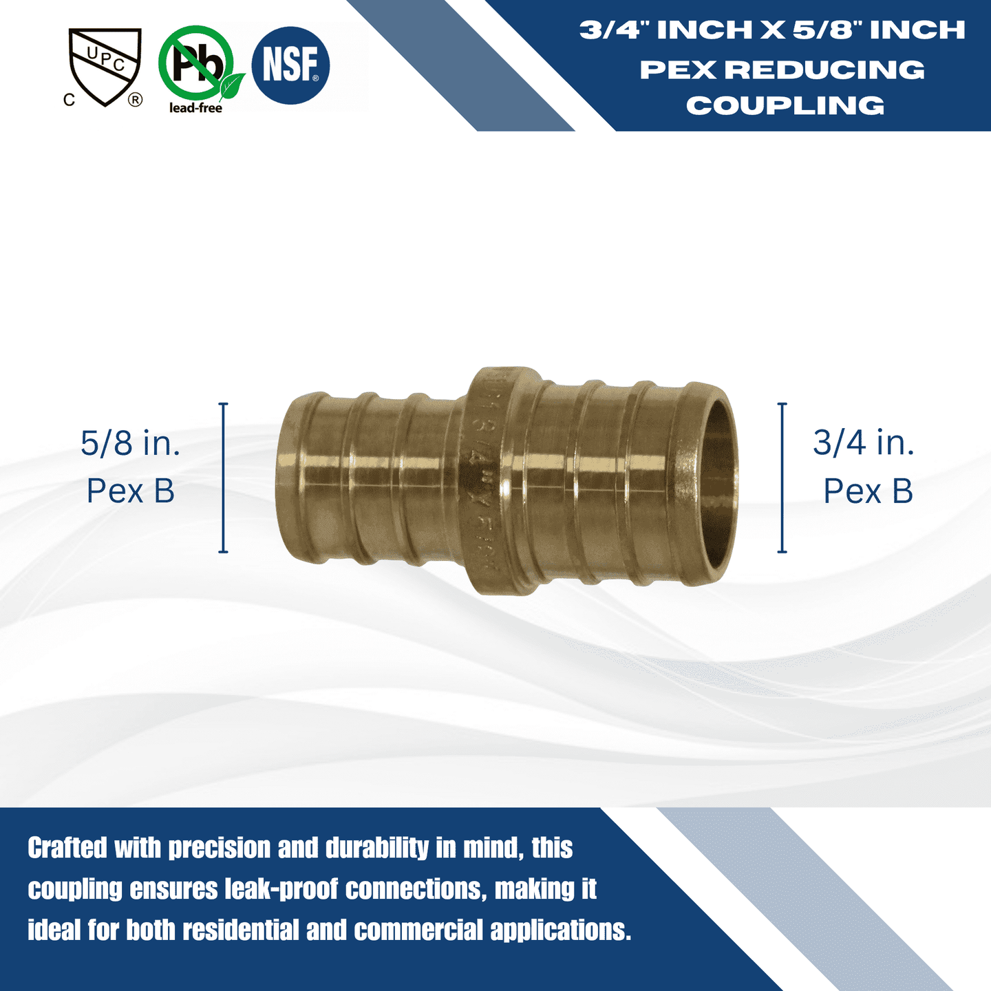 3/4 Inch x 5/8 Inch PEX-B Barb Crimp Reducing Coupling,
