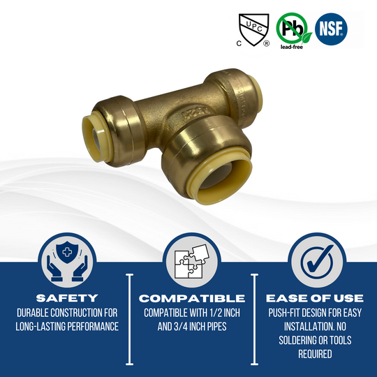 1/2 Inch x 1/2 Inch x 3/4 Inch Push-to-Connect Tee