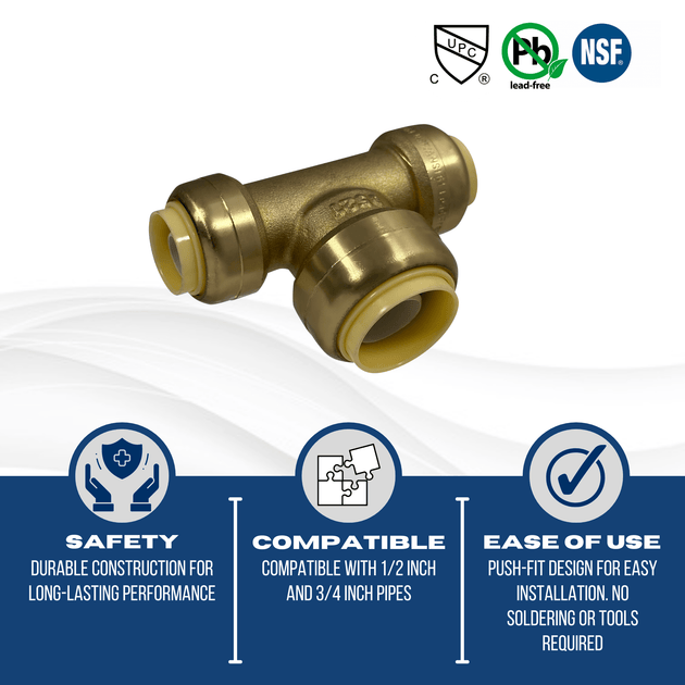 1/2 Inch x 1/2 Inch x 3/4 Inch Push-to-Connect Tee