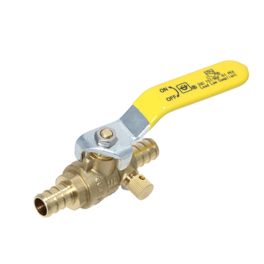 1/2 inch PEX-B Barb Crimp Ball Valve With Drain