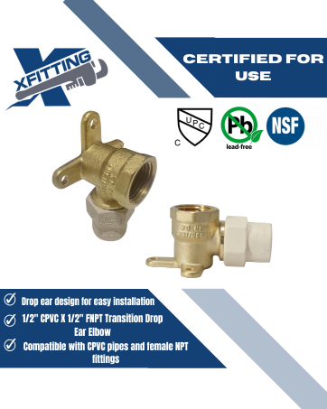 1/2 Inch CPVC X 1/2 Inch FNPT Transition Drop Ear Elbow