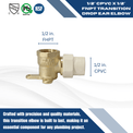 1/2 Inch CPVC X 1/2 Inch FNPT Transition Drop Ear Elbow