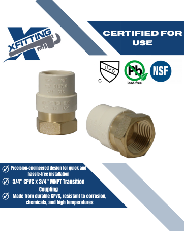 CPVC Transition Coupling | 3/4 Inch CPVC x 3/4 Inch FNPT