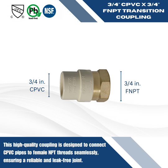 CPVC Transition Coupling | 3/4 Inch CPVC x 3/4 Inch FNPT