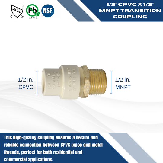 1/2 Inch CPVC X 1/2 Inch MNPT Transition Coupling