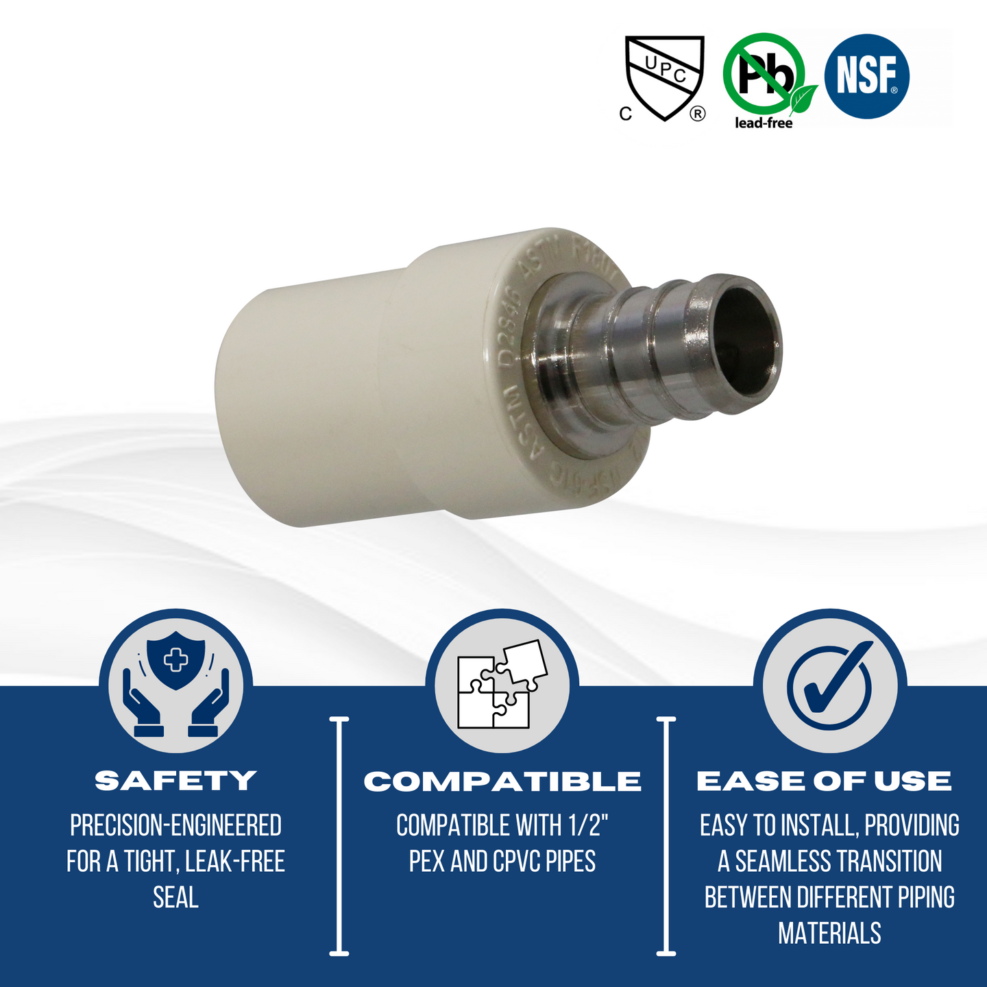 1/2 Inch PEX-B Barb X 1/2 Inch CPVC Transition Coupling