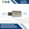 3/4 Inch PEX-B Barb X 3/4 Inch CPVC Transition Coupling