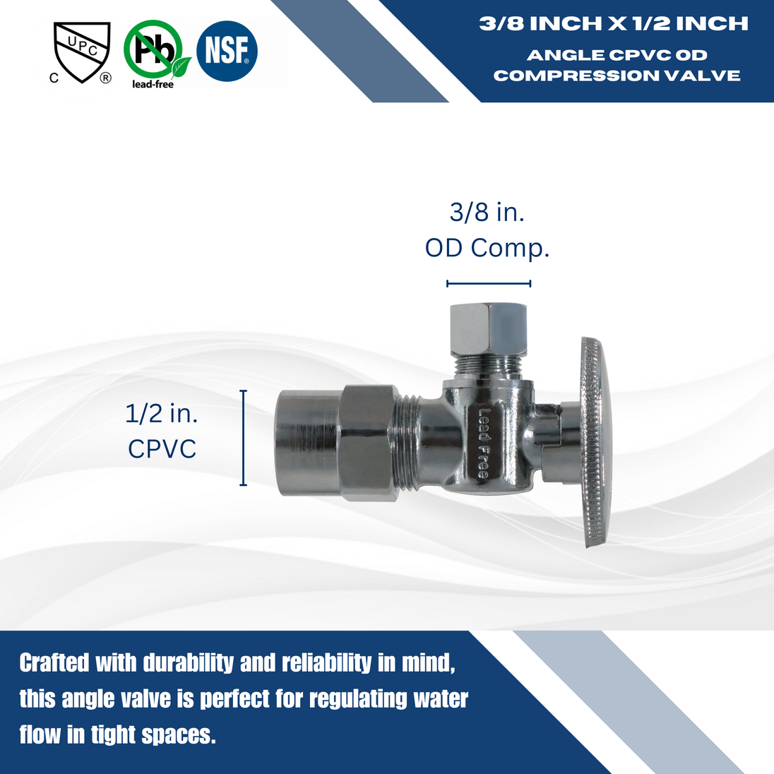 1/2 Inch CPVC x 3/8 Inch OD Compression Angle Valve