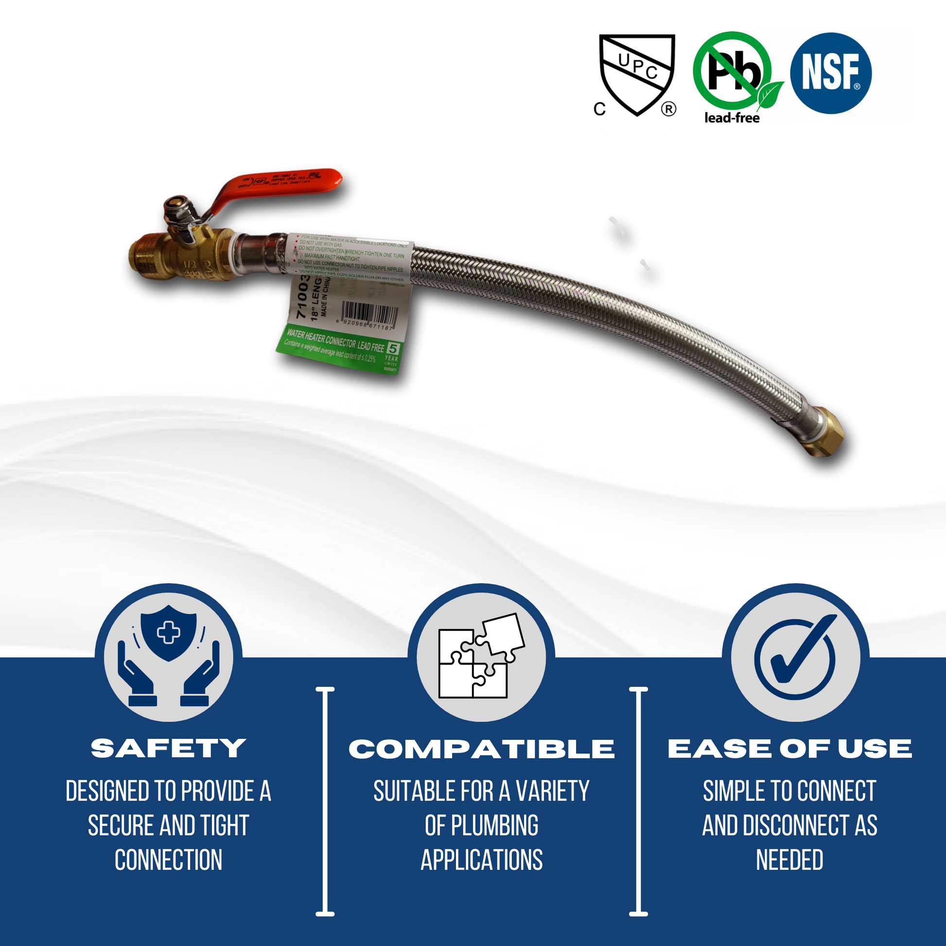  P Ball Hose Measuring 3/4" FIP x 3/4" Push Fit Ball Valve with Flexible Hose, 18" Length Specifically 