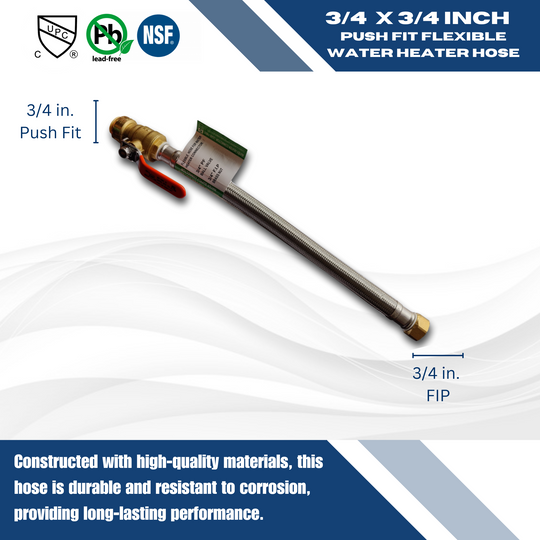 3/4 Inch FIP x 3/4 Inch Push-to-Connect Ball Valve with Flexible Hose, 18 Inch Length