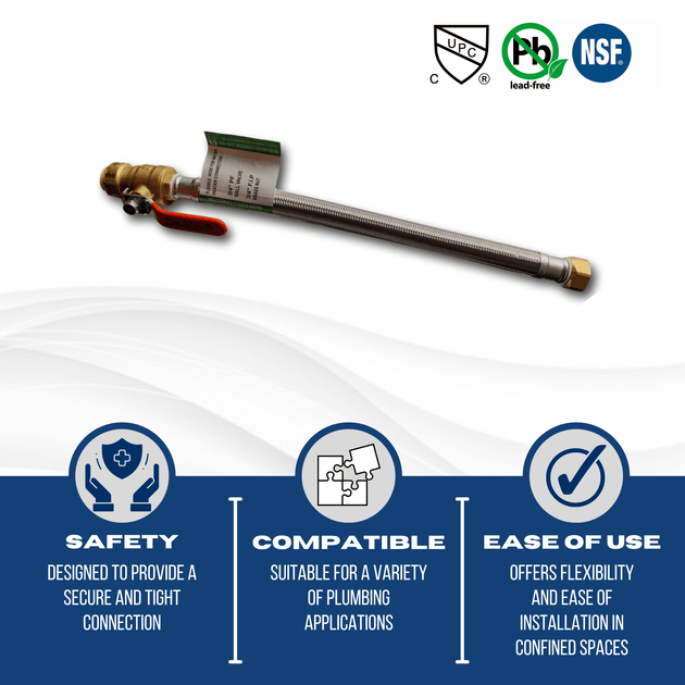 3/4 Inch FIP x 3/4 Inch Push-to-Connect Ball Valve with Flexible Hose, 18 Inch Length