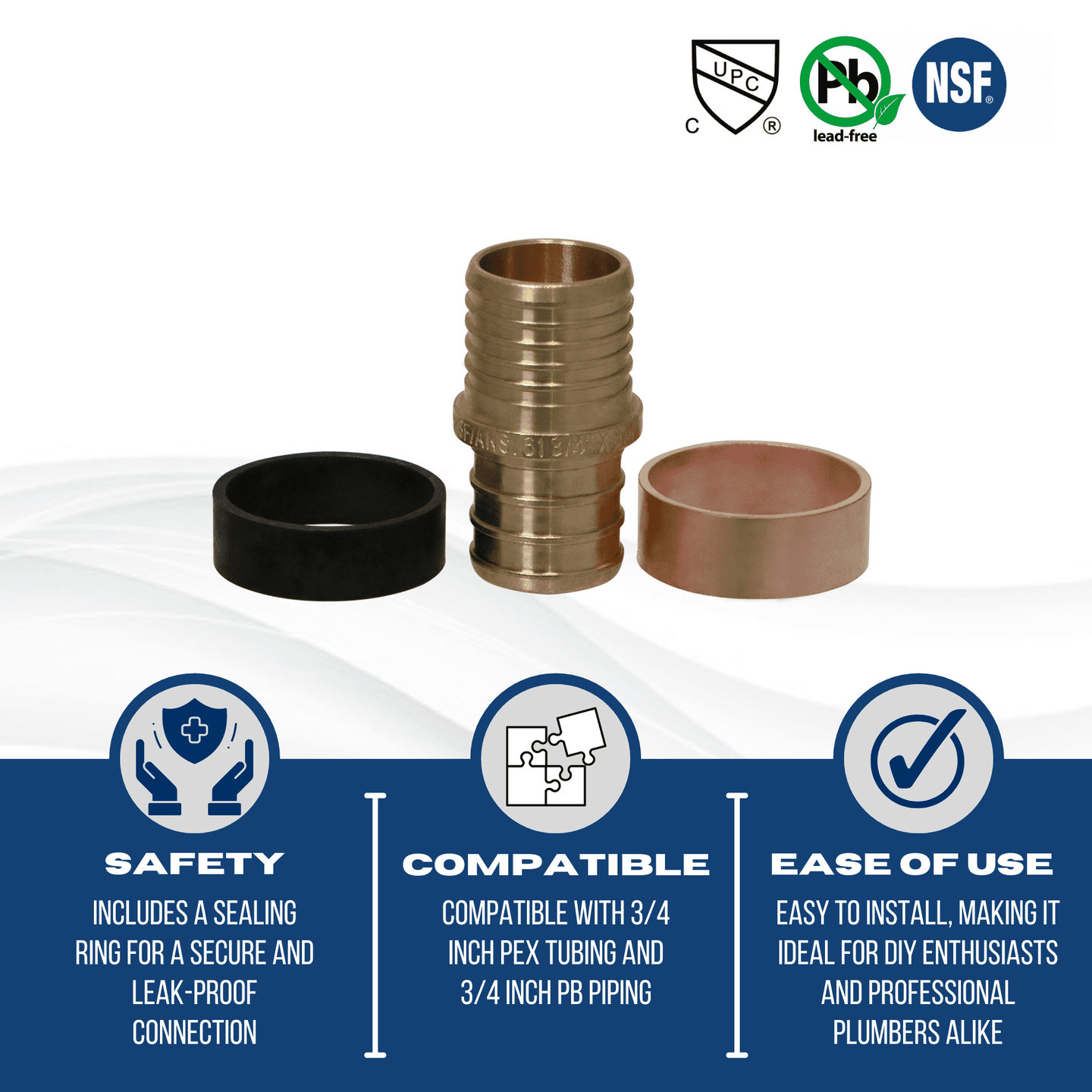 3/4 Inch PEX-B Barb x 3/4 Inch PB (polybutylene) Slicing coupling with ring