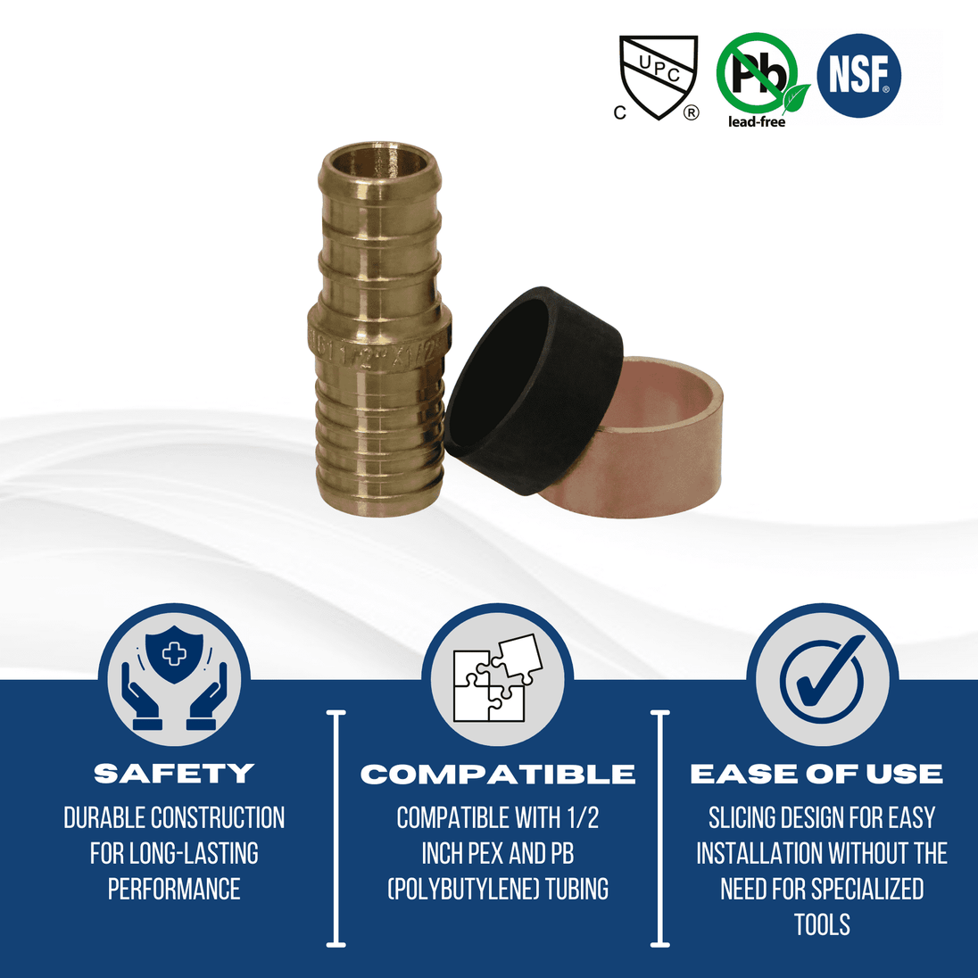 1/2 Inch PEX-B Barb x 1/2 Inch PB (polybutylene) Slicing coupling with ring