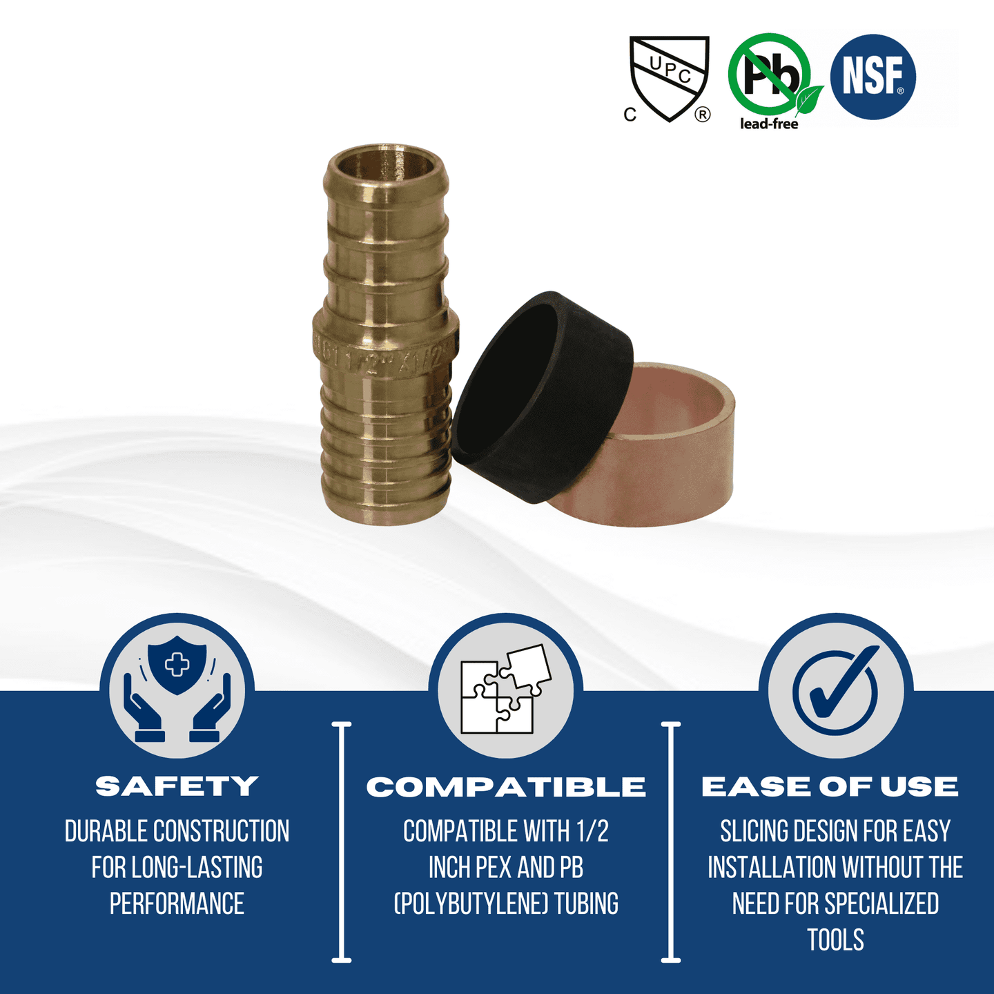 1/2 Inch PEX-B Barb x 1/2 Inch PB (polybutylene) Slicing coupling with ring