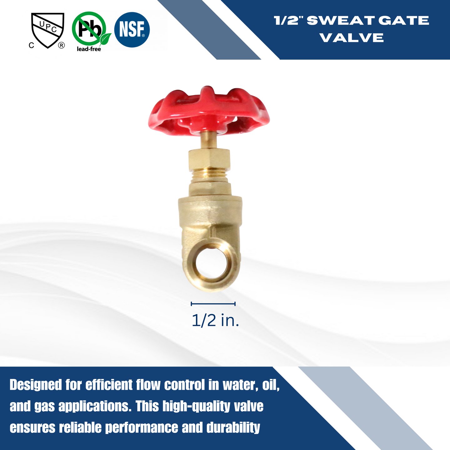 1/2 Inch Sweat Gate Valve, WOG (Water, Oil and Gas)