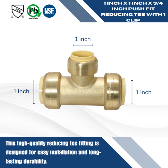 1 Inch x 1 Inch x 3/4 Inch Push-to-Connect Tee