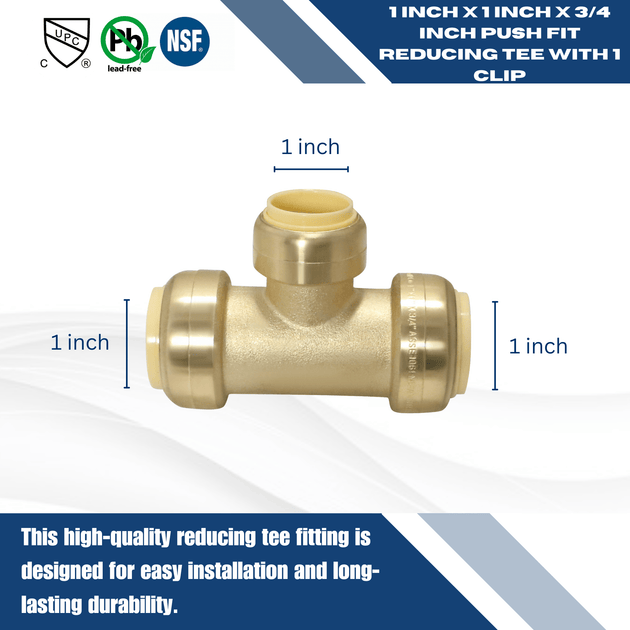 1 Inch x 1 Inch x 3/4 Inch Push-to-Connect Tee
