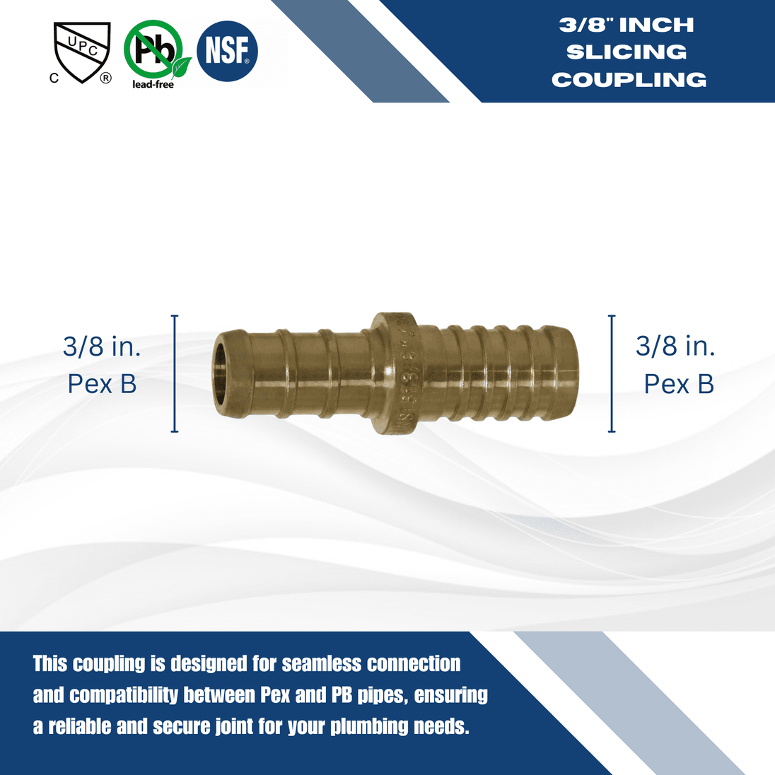 3/8 Inch PEX-B Barb x 3/8 Inch PB (polybutylene) Slicing coupling with ring