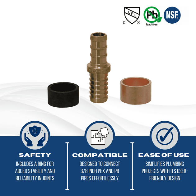 3/8 Inch PEX-B Barb x 3/8 Inch PB (polybutylene) Slicing coupling with ring