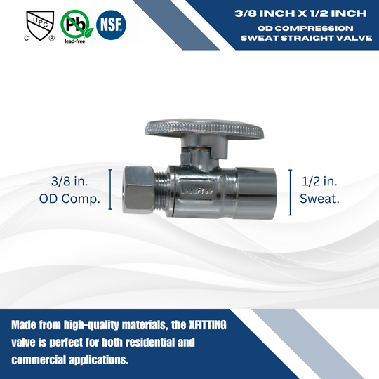 3/8 Inch OD Compression x 1/2 Inch Sweat Straight Valve