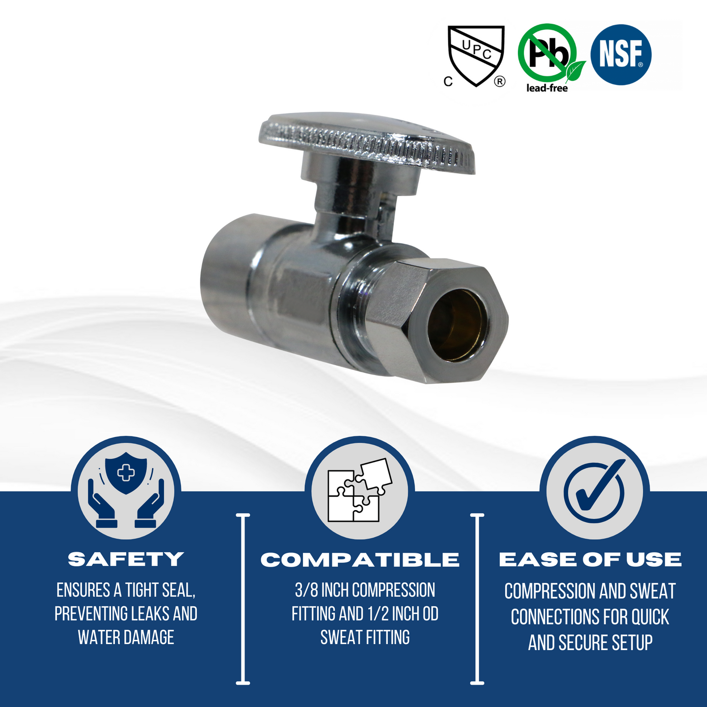 3/8 Inch OD Compression x 1/2 Inch Sweat Straight Valve