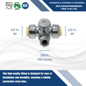 1/2 Push-to-Connect x 1/2 Push-to-Connect x 3/8 OD Compression Tee Valve