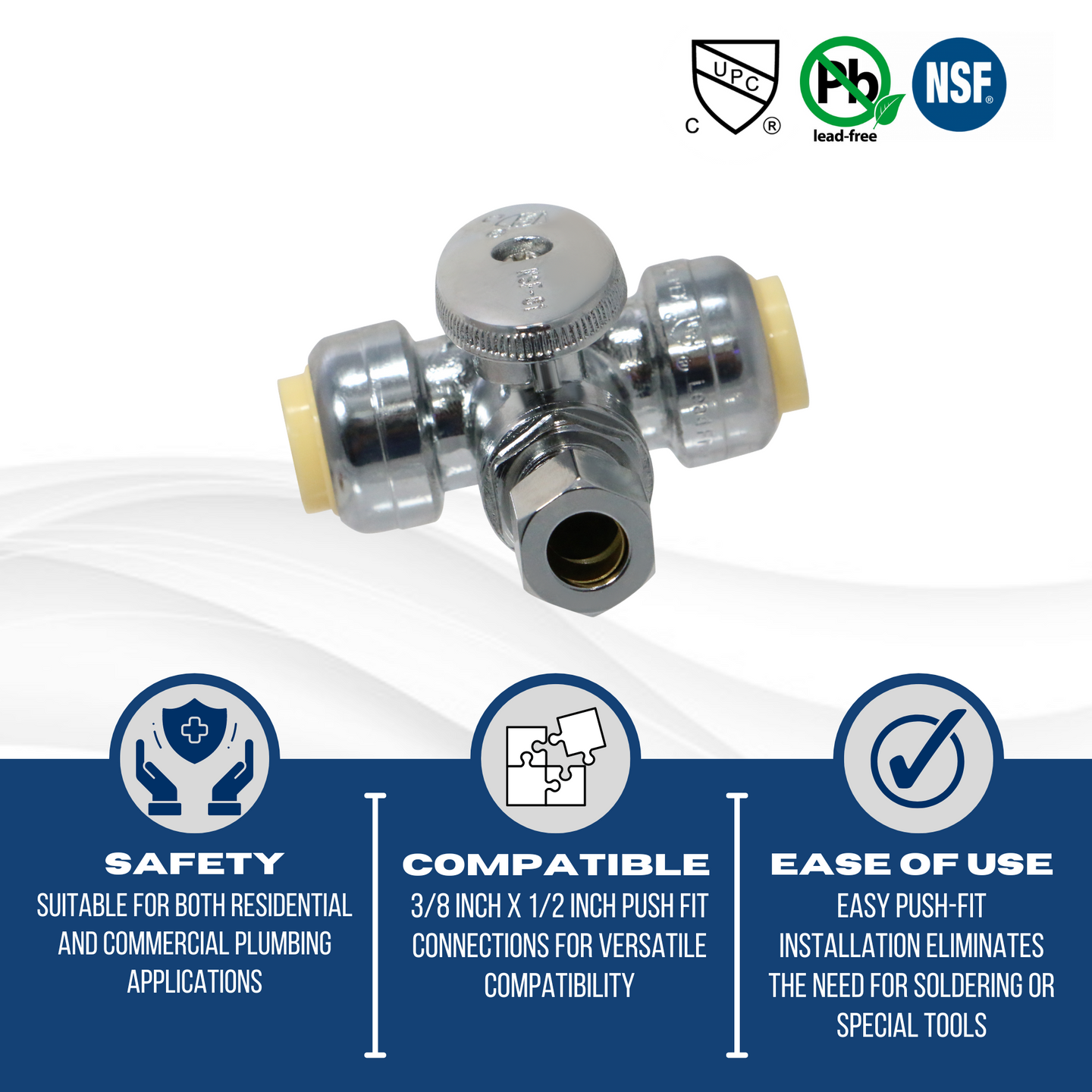 1/2 Push-to-Connect x 1/2 Push-to-Connect x 3/8 OD Compression Tee Valve