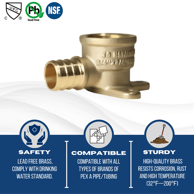 3/4 inch PEX-B Barb x 3/4 inch FNPT Elbow Drop Ear