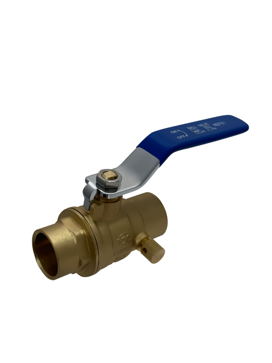 3/4 Inch Brass Sweat Shut Off Ball Valve with Drain, 600 WOG (Water, Oil Gas)