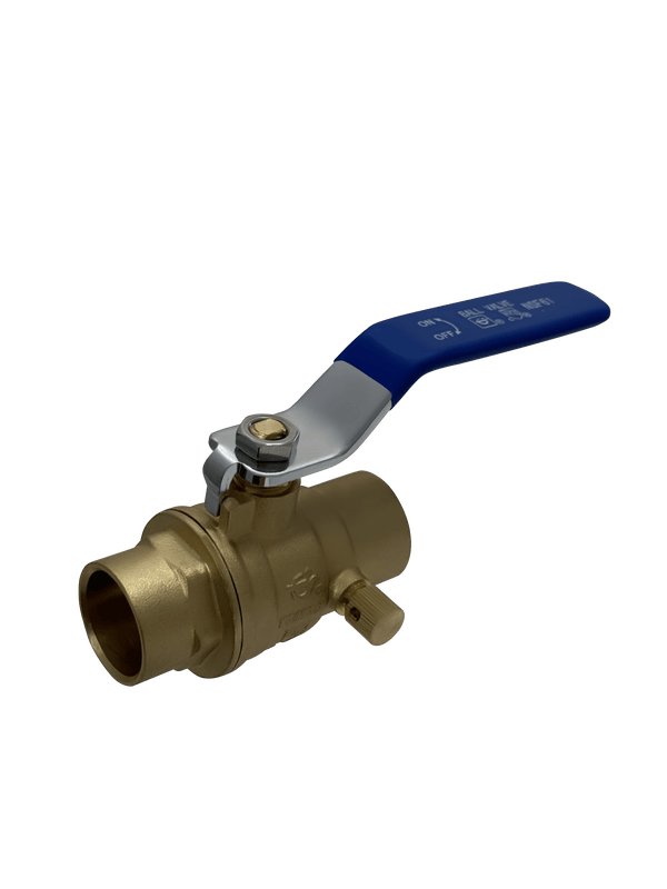 3/4 Inch Brass Sweat Shut Off Ball Valve with Drain, 600 WOG (Water, Oil Gas)