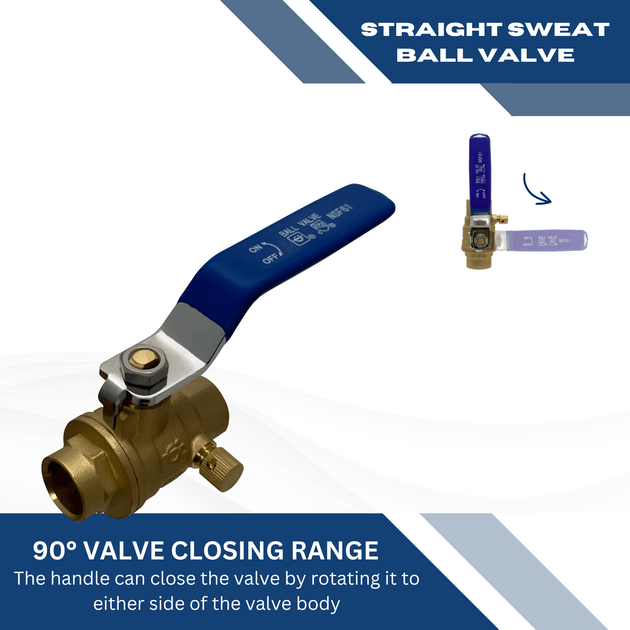 1/2 Inch Brass Sweat Shut Off Ball Valve with Drain, 600 WOG (Water, Oil Gas)