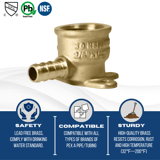 3/8 inch PEX-B Barb x 1/2 inch FNPT Elbow Drop Ear