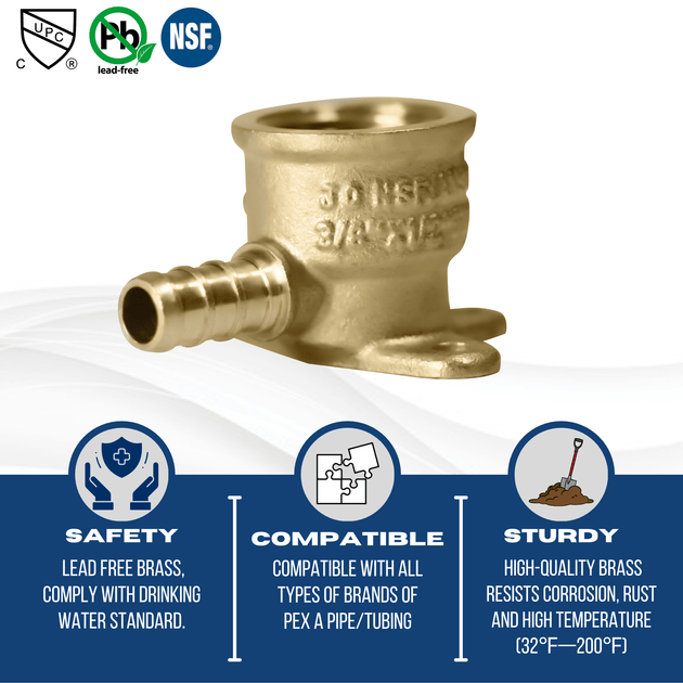 3/8 inch PEX-B Barb x 1/2 inch FNPT Elbow Drop Ear