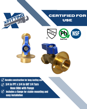 3/4 Inch FPT x 3/4 Inch GHT Hose Bibbs with Flange