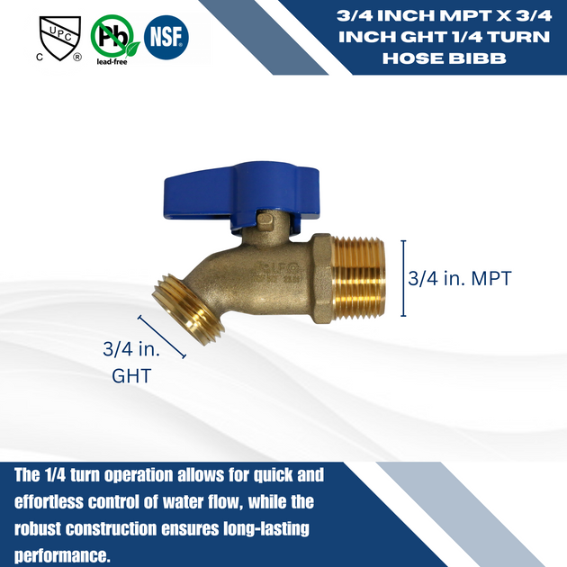 3/4 Inch MPT x 3/4 Inch GHT Hose Bibb Valve
