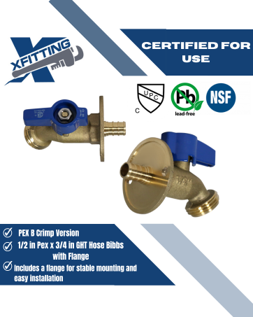 1/2 in. PEX-B Barb Crimp x 3/4 in. GHT Hose Bibb Valve with Flange