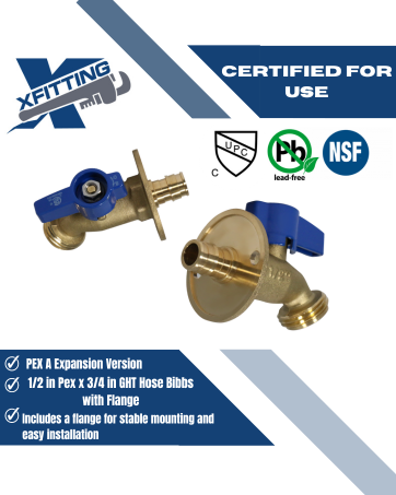 1/2 Inch Pex-A Expansion x 3/4 Inch GHT Hose Bibb Valve with Flange