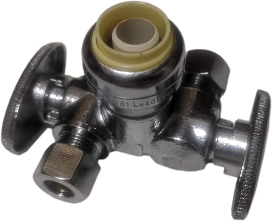3/8 Compression x 3/8 Compression x 1/2 inch Push-to-Connect Dual Angle Stop Valve