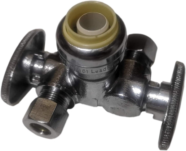 3/8 Compression x 3/8 Compression x 1/2 inch Push-to-Connect Dual Angle Stop Valve