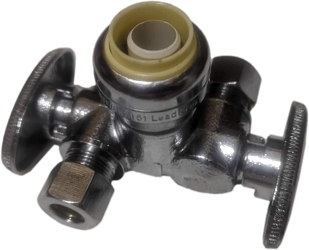 3/8 Compression x 3/8 Compression x 1/2 inch Push-to-Connect Dual Angle Stop Valve