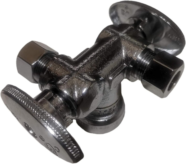 3/8 Compression x 3/8 Compression x 1/2 inch Push-to-Connect Dual Angle Stop Valve