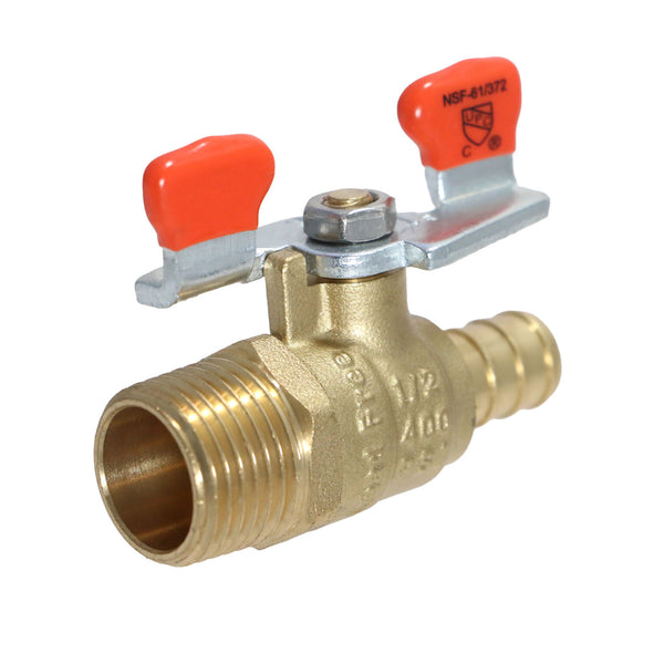1/2 inch PEX-B Barb x 1/2 inch Male Ball Valve with Tee Handle