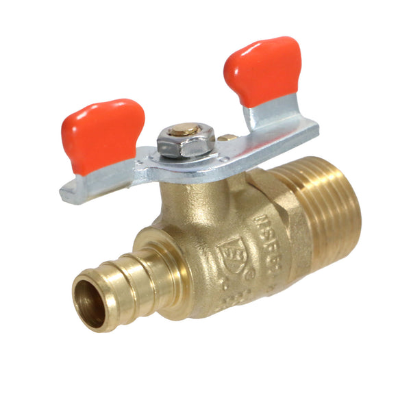 1/2 inch PEX-B Barb x 1/2 inch Male Ball Valve with Tee Handle