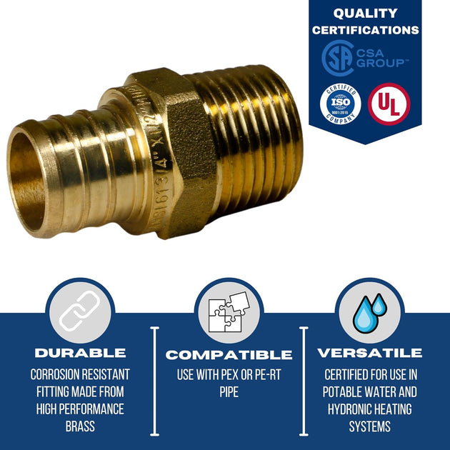 3/4 Inch PEX-B Barb Crimp X 1/2 Inch MALE NPT ADAPTER