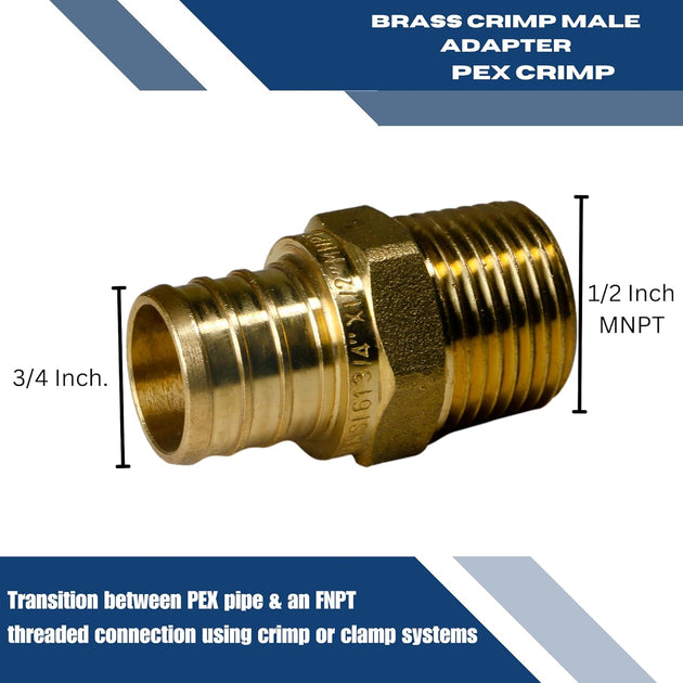 3/4 Inch PEX-B Barb Crimp X 1/2 Inch MALE NPT ADAPTER
