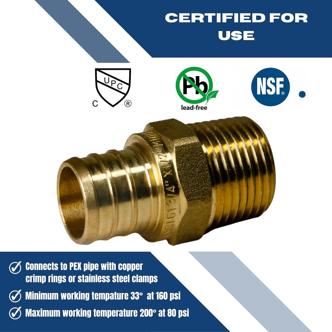 3/4 Inch PEX-B Barb Crimp X 1/2 Inch MALE NPT ADAPTER