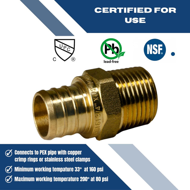 3/4 Inch PEX-B Barb Crimp X 1/2 Inch MALE NPT ADAPTER