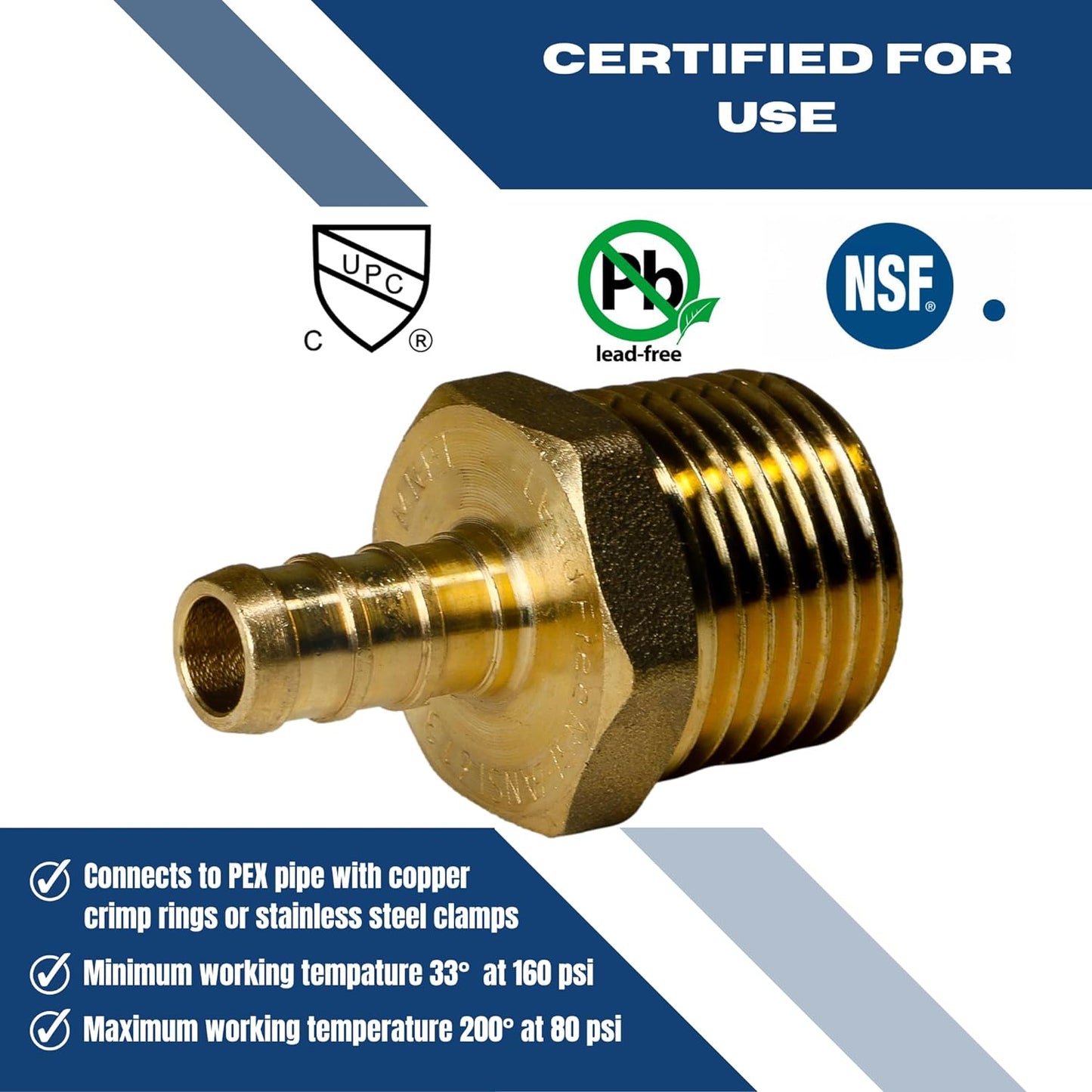 Pex Barb Crimp Male NPT Adapter Measuring Barb Crimp Pex  3/8" X 1/2" MALE NPT ADAPTER Specifically Barb Crimp Pex Male NPT Adapter